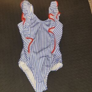Cat & Jack Blue, Red and White Striped Kids Swimsuit with Red Trim